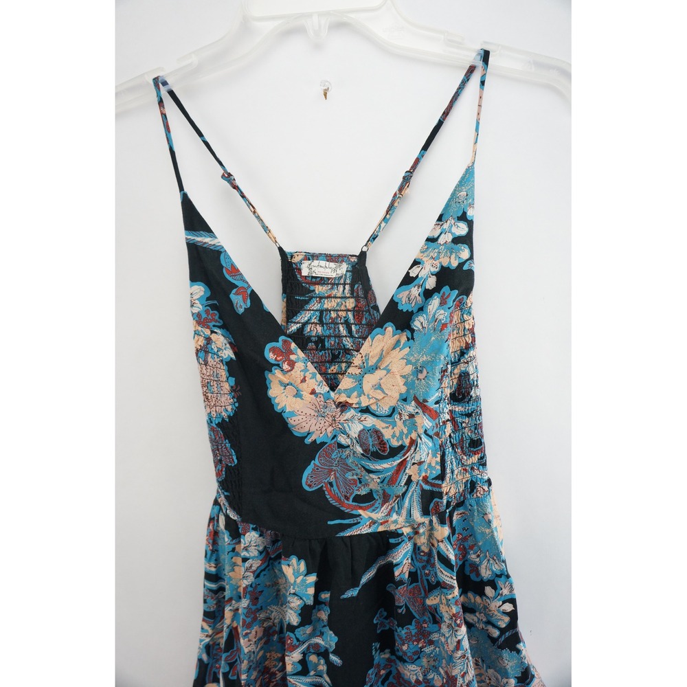 Free People Maxi Dress M Black Floral Smocked Intimately Rayon Excellent - Picture 2 of 5